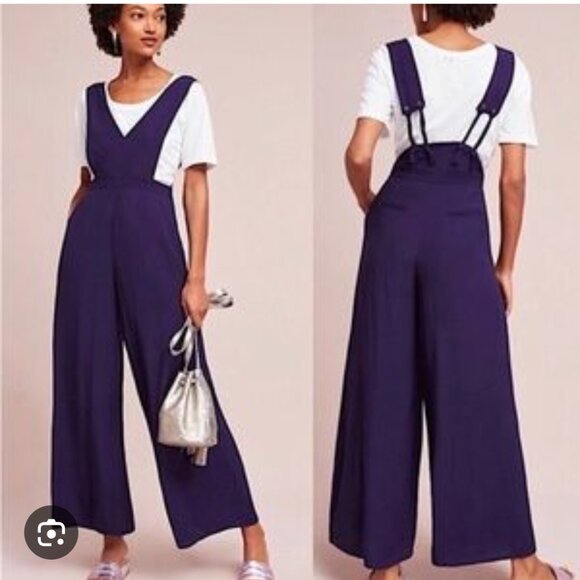 Maeve Pants - Anthropolgie Maeve Apron Wide-Leg Jumpsuit Size 2 Purple